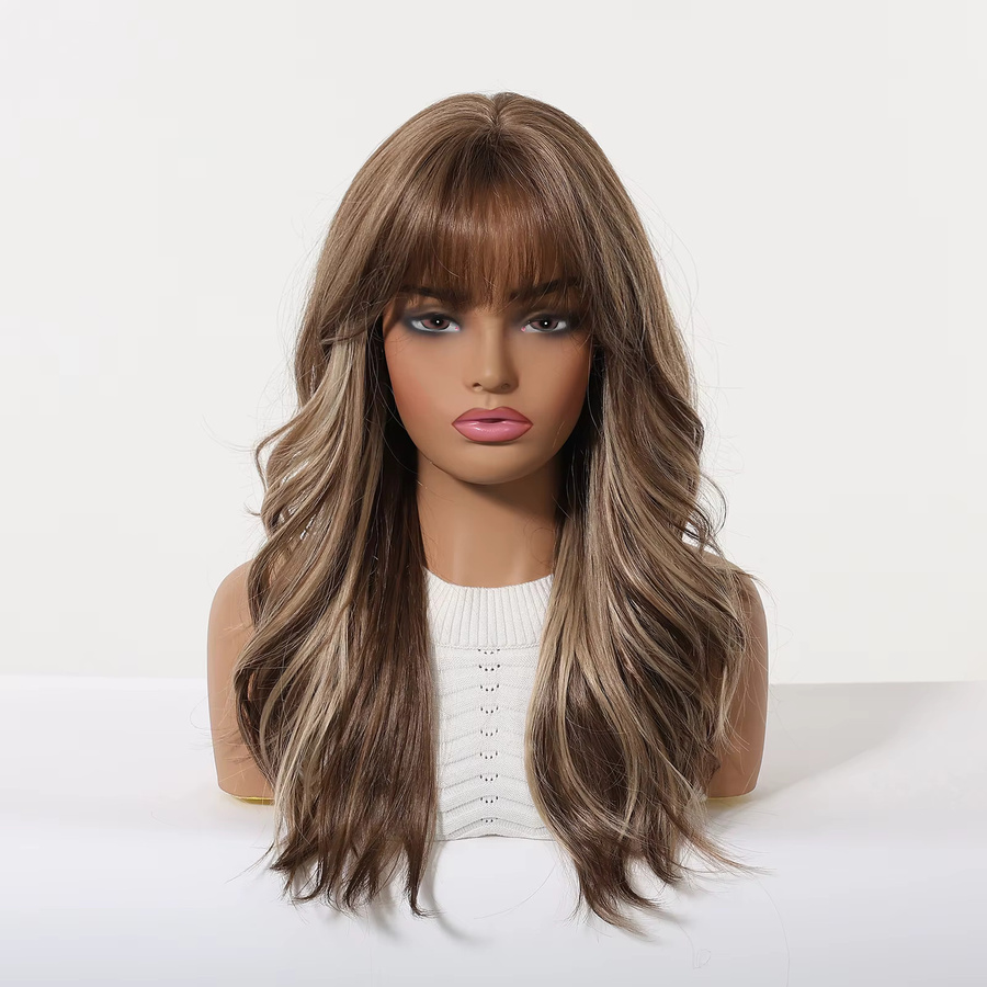 HAIRCUBE Perücke, lange gewellte braune Balayage mit Pony, Damen - Bild 2