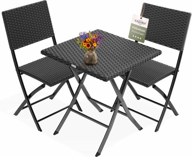 Casaria® 3-tlg. Polyrattan Gartensitzgruppe in Schwarz mit Metallgestell für Garten, Balkon oder Terrasse - Bild 1