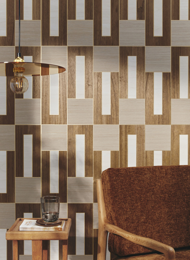Omexco Tapete Elongata IM51 in Gold und Braun mit geometrischem Art-Deco-Muster aus Vlies - Bild 3