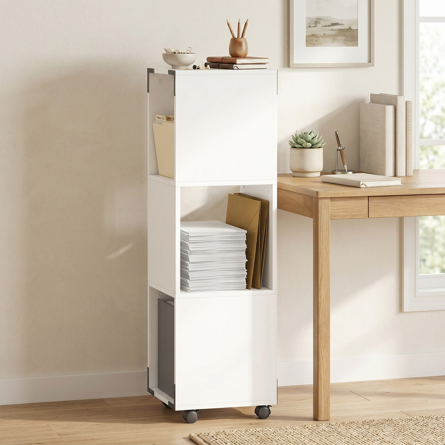 HOMCOM Rollcontainer Bürocontainer mit 3 offenen Fächern und Druckerablage in Weiß, H x B x T: 111 x 33,5 x 33,5 cm - Bild 2