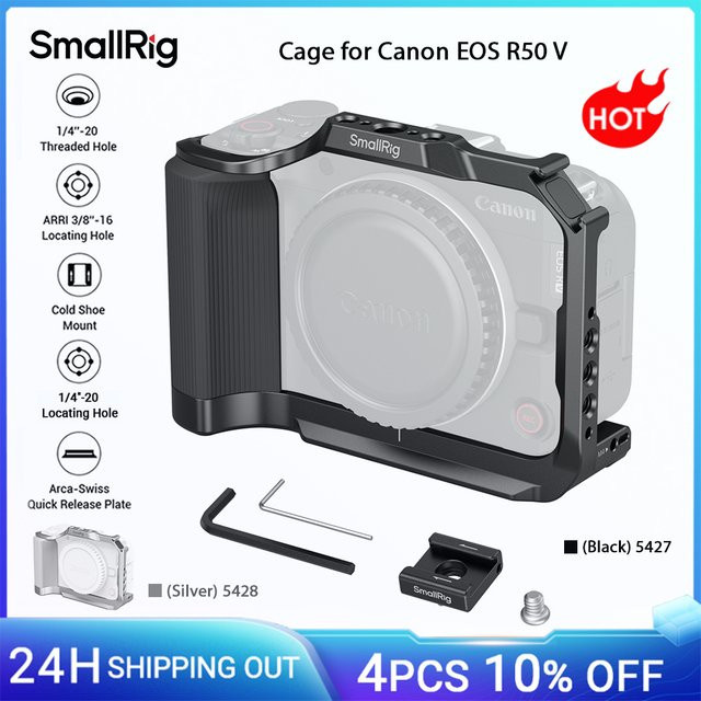 SmallRig Cage für Canon EOS R50 in Schwarz mit Silikongriff und Arca-Swiss Schnellwechselplatte für DJI RS Stabilisatoren - 5427 - Bild 1