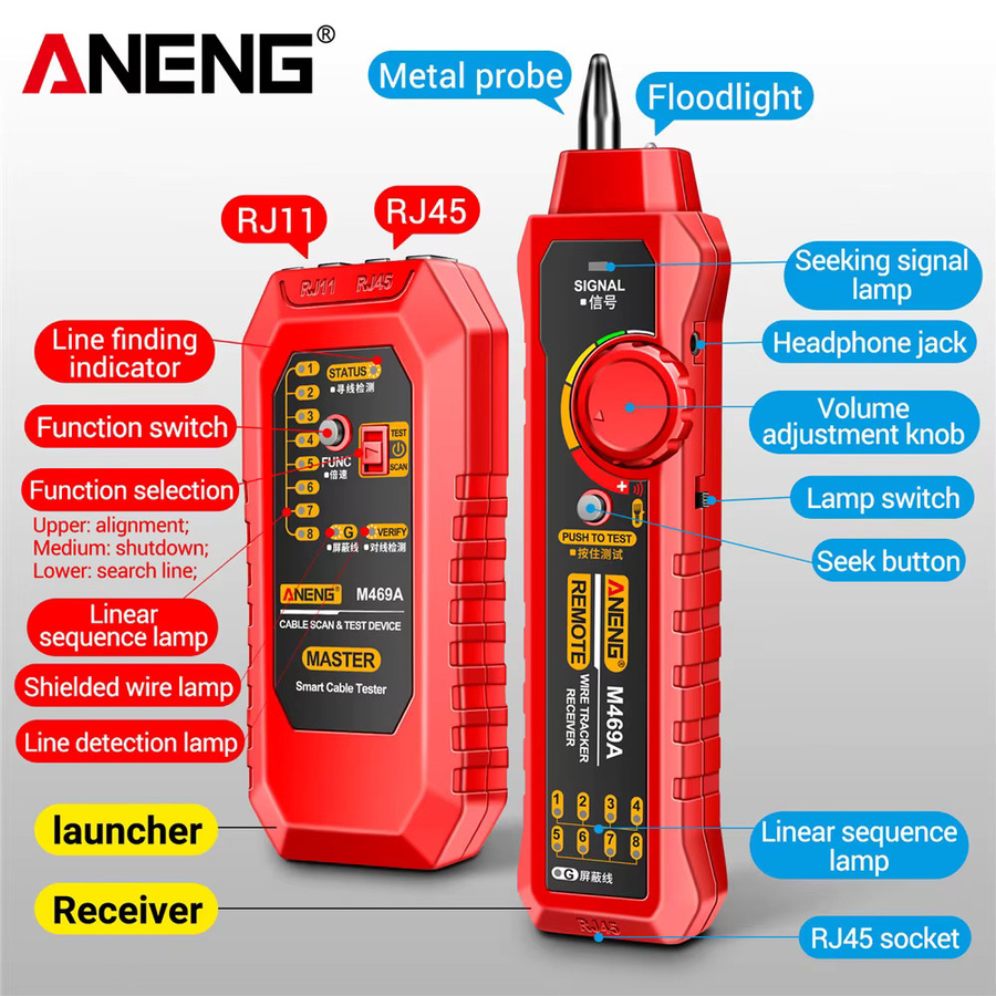 ANENG M469A Netzwerkkabeltester RJ45/RJ11 Wire Tracker in Schwarz - Bild 2