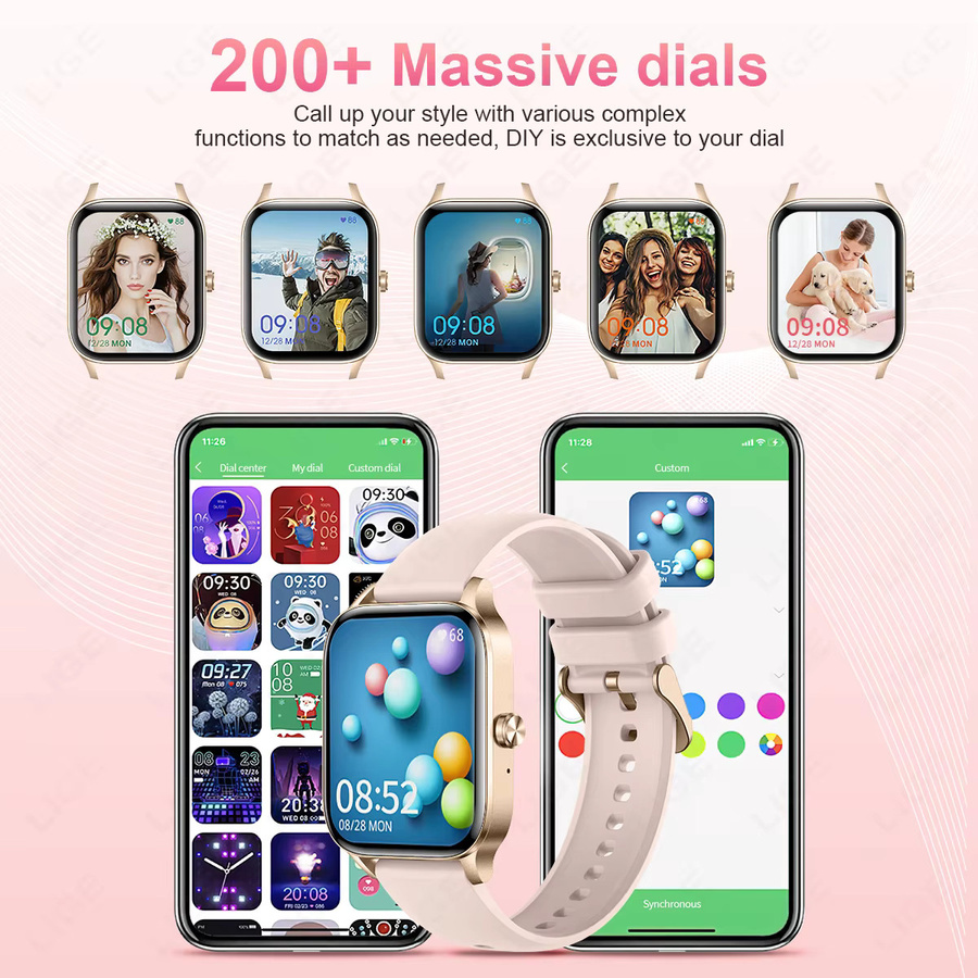 LIGE Fashion Smartwatch für Damen mit 1,85 Zoll HD-Bildschirm, Bluetooth-Anruf und Gesundheitsmonitor in Schwarz und Pink - Bild 2