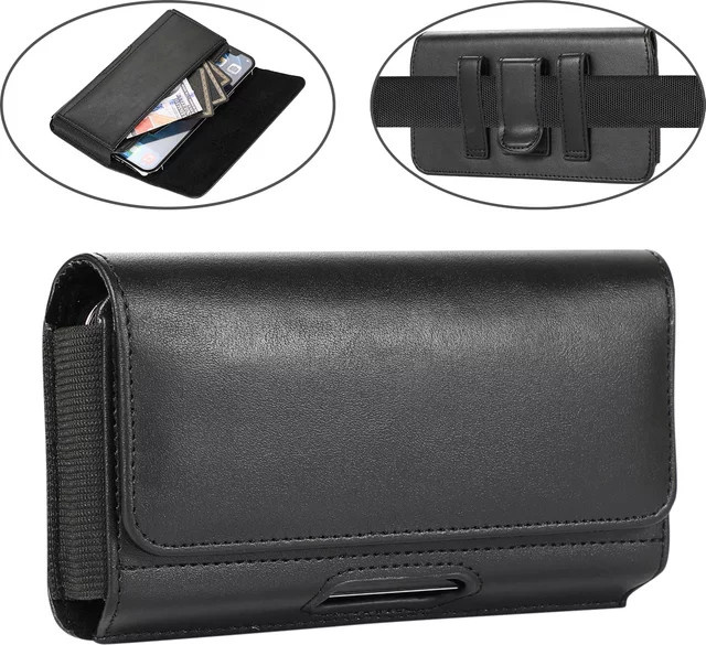 Universelle Handyhülle aus PU-Leder in Schwarz mit Flip-Tasche und Gürtelclip für Smartphones von 5,2 bis 7 Zoll - Bild 1