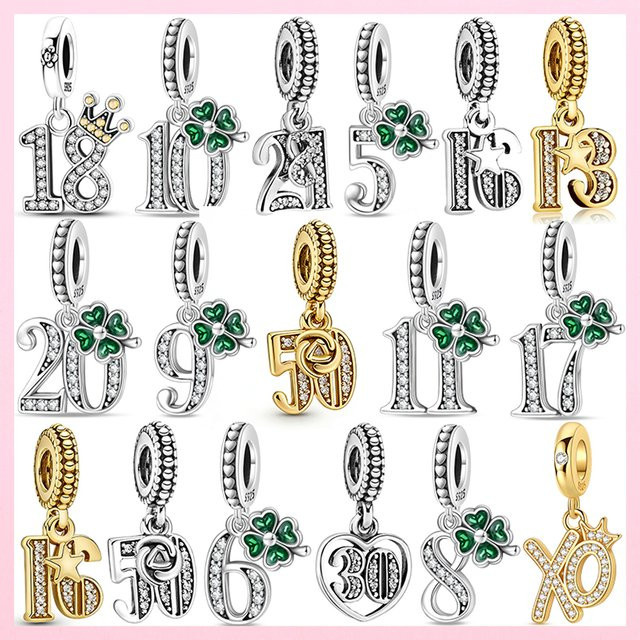 Charms-Anhänger 925 Silber, Kleeblatt, Zirkonia, Damen - Bild 1