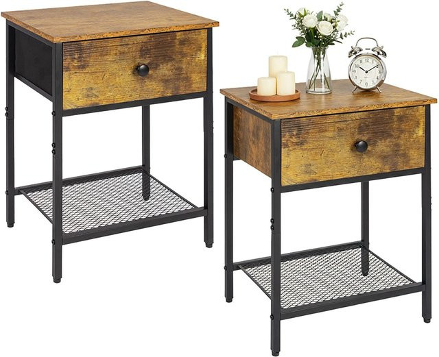 Relaxdays Nachttisch 2er Set im Industrial-Design aus MDF und Stahl in Schwarz, B/T/H: 55 x 40 x 30 cm - Bild 1