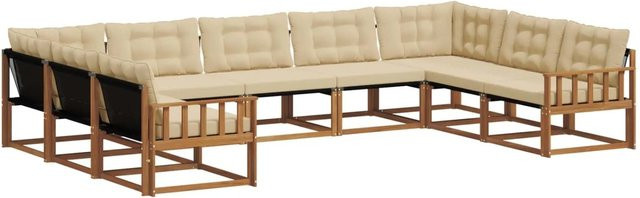 vidaXL Outdoor-Sofagarnitur 9-teilig aus Akazienholz mit Textilene und Kissen in Natur-Beige - Bild 1