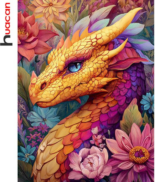 Huacan Diamantgemälde Drache als handgefertigtes Mosaik-Dekorationsset in Mehrfarbig, Durchmesser: 30 cm - Bild 1