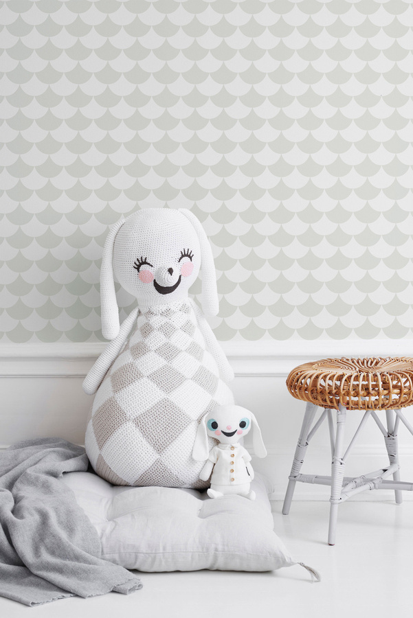 Littlephant Tapete Waves in Dusty Light Aqua mit abstraktem geometrischem Design im skandinavischen Stil - Bild 1