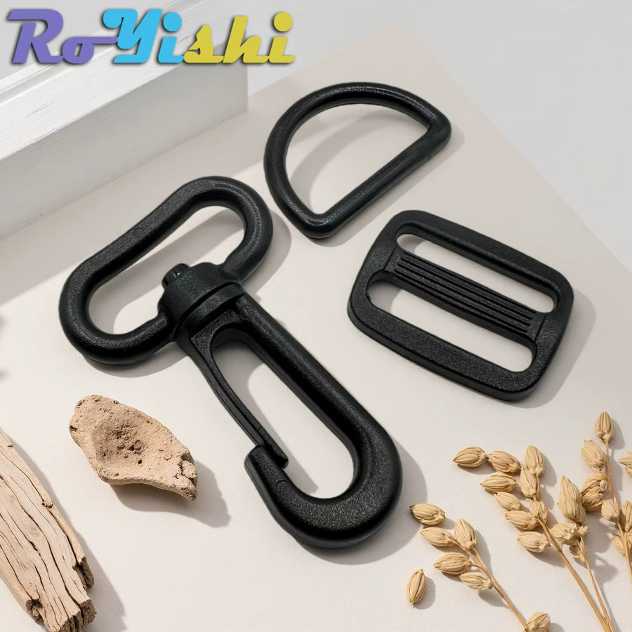 RoYishi Kunststoff-Gürtelschnallen-Set in Schwarz, 15 Stück, Set mit D-Ring-Schnallen, rechteckigen Schiebe-Einstellschnallen und drehbaren Hakenschnallen für 20–38 mm Breite - Bild 3