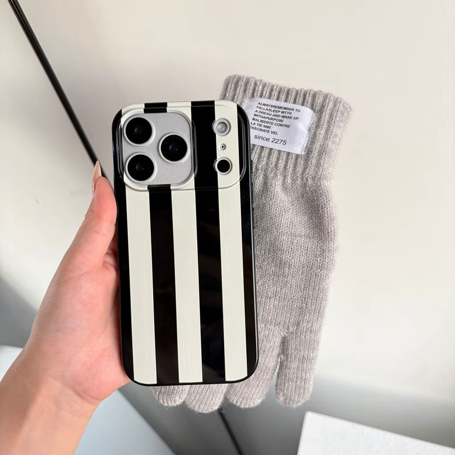 Handyhülle mit minimalistischem Design und Kollisionsstreifen für iPhone 11 bis iPhone 17 Pro Max in Schwarz-Weiß - Bild 2