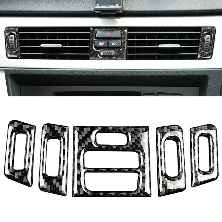 5er Set Carbon Look Innenraum Aufkleber für BMW E90 E92 E93 zur Verkleidung der zentralen Lüftungsauslässe in Schwarz - Bild 6