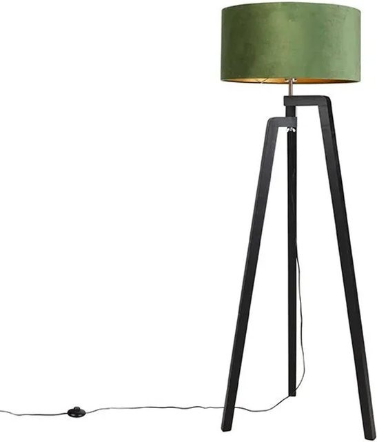 QAZQA Puros Stehlampe Stativ in Schwarz mit grünem Schirm und Gold-Details, Höhe: 145 cm - Bild 1