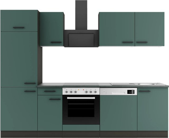 OPTIFIT Verona405 Küchenzeile in Steingrün mit modernem Design und melaminbeschichteter Qualitätsspanplatte, Breite: 270 cm - Bild 1