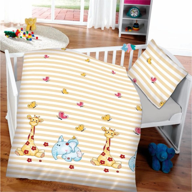 Bestlivings Kinder Bettwäsche Set mit Elefant & Giraffe aus Renforcé Baumwolle, Farben: Grau, Blau, Weiß, Beige, Bettbezug B: 100 cm, H: 135 cm & Kissenbezug B: 40 cm, H: 60 cm - Bild 1