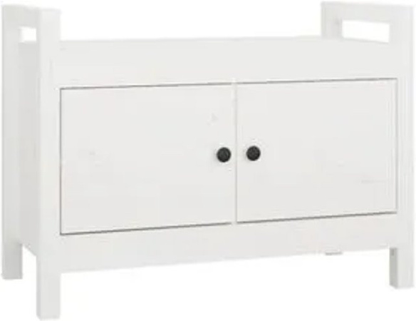 vidaXL Garderobenbank aus massivem Kiefernholz in Weiß mit rustikaler Optik, B/T/H: 80 x 40 x 60 cm