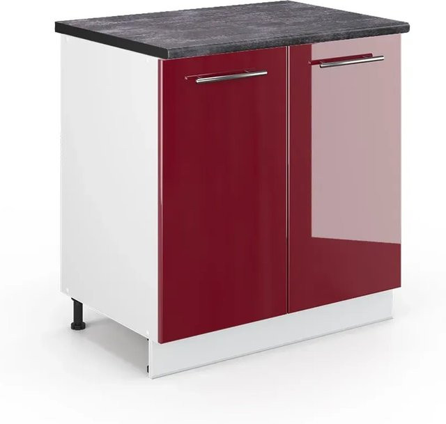 Vicco Spülenunterschrank Fame-Line Bordeaux Hochglanz Weiß mit Regal B/T/H: 80 x 60 x 82 cm - Bild 1