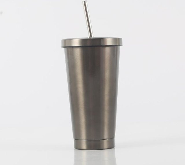 Yiran Furniture Doppelter Edelstahl-Strohbecher in Silber, 16oz Vakuum-Kaffeetasse - Bild 1