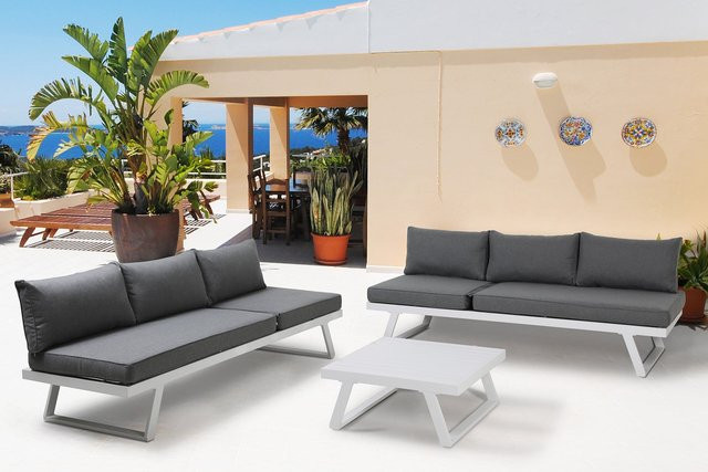 TPFGarden Gartenlounge-Set Yala in Grau mit Ecksofa, Couchtisch und Polsterkissen in Balkenoptik - Bild 1