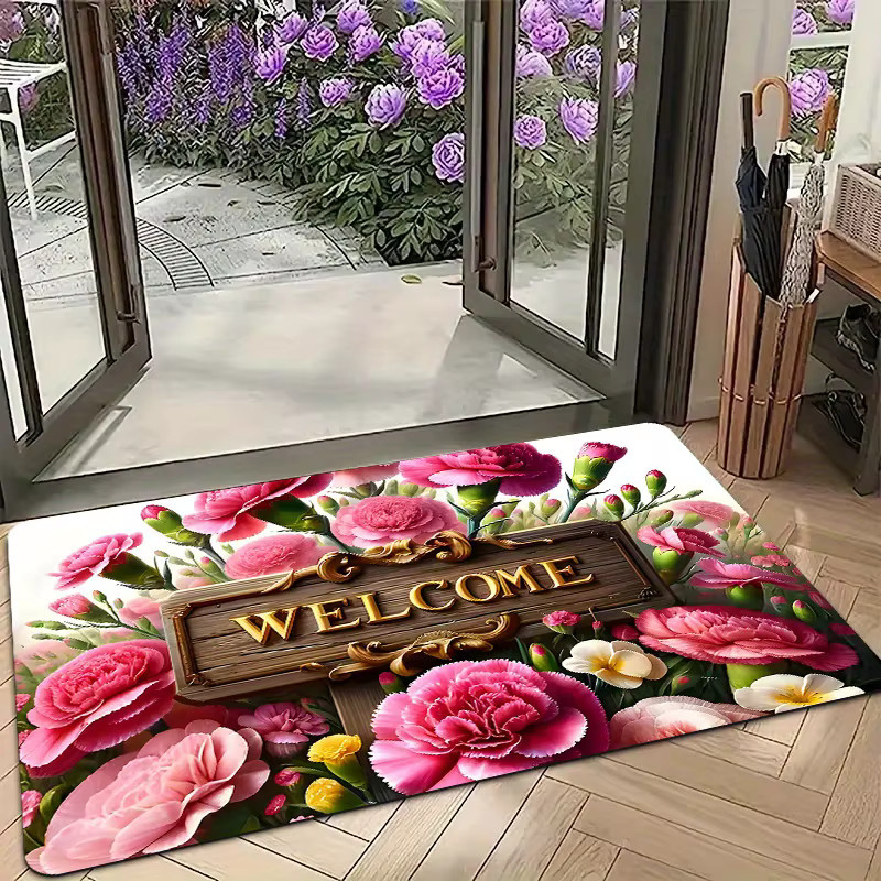 VIKAMA Bodenmatte mit Nelken-Design, rutschfest und wasserabsorbierend, rosa, B/T: 60 x 40 cm - Bild 4