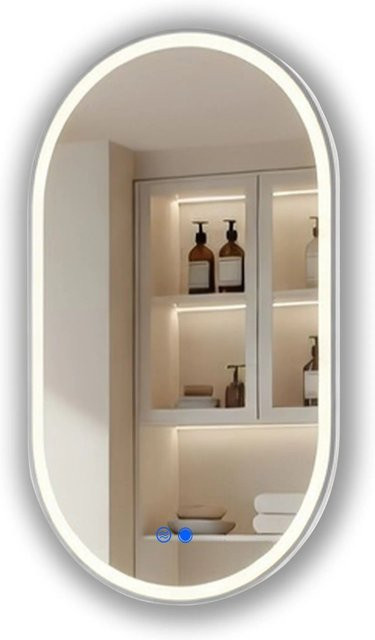 ARTFORMA LED Badspiegel Oval mit Beleuchtung und Antibeschlag in Silber, B: 50 cm, H: 80 cm - Bild 1