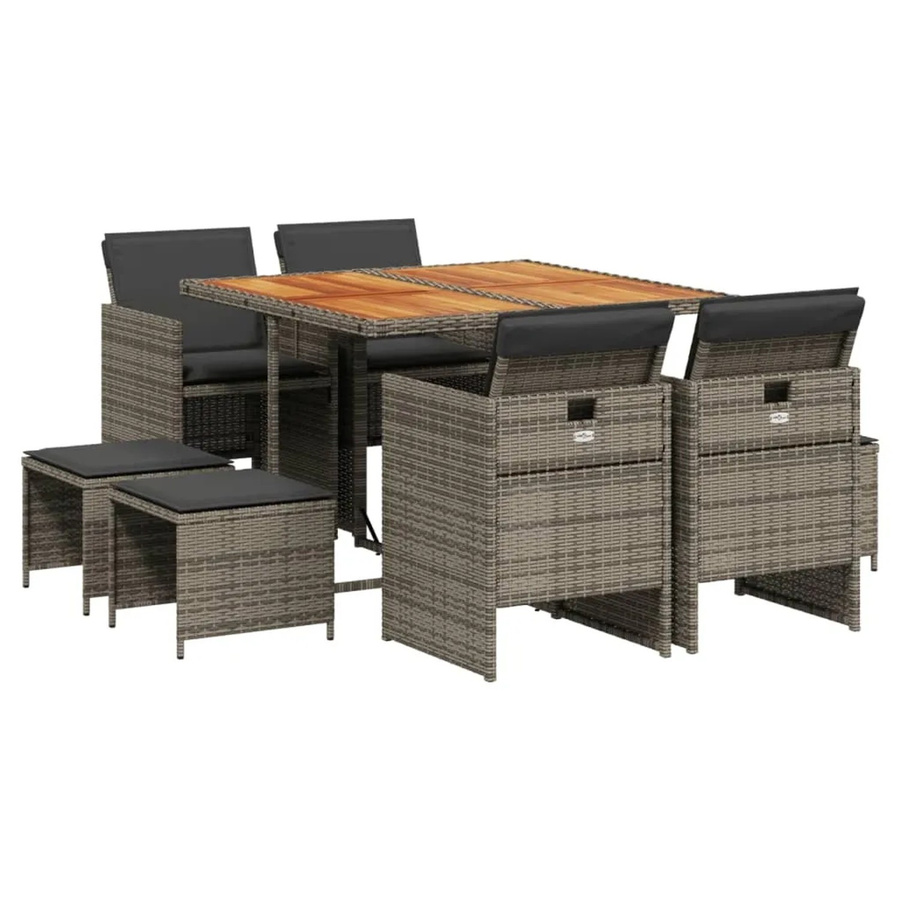 vidaXL 9-tlg Garten-Essgruppe aus Poly Rattan mit Kissen in Grau und Braun - Bild 2