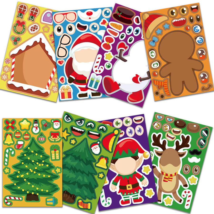 8er Set Weihnachtsmann und Weihnachtsbaum Aufkleber mit Gesichtern in Multicolour für Helm, Fahrrad und Schreibwaren von BulingBulingStickers Shop - Bild 5