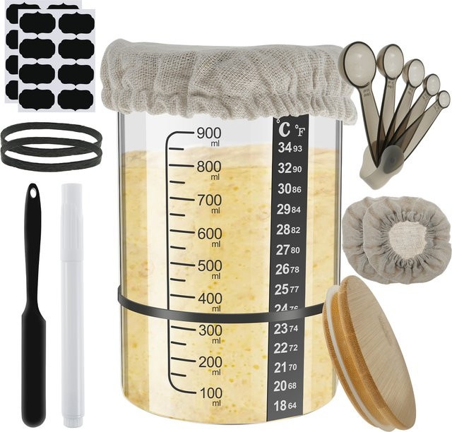 Willstar Teig-Starterglas aus Klarglas mit Deckel, 900 ml, Sauerteig-Gärbehälter für dein Backwerkzeug - Bild 1