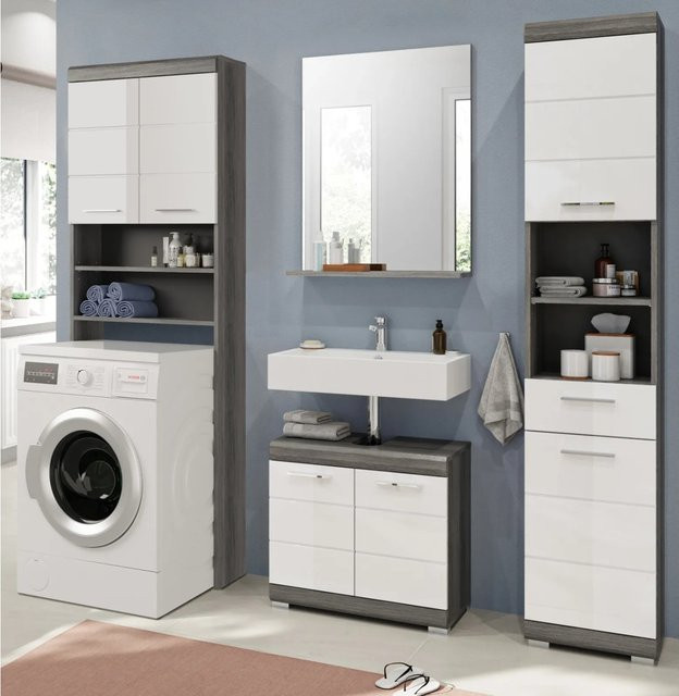 Inn.Furn Badmöbel-Set Shawn in Weiß Hochglanz und Grau, 4-teilig, Breite: 190 cm - Bild 1