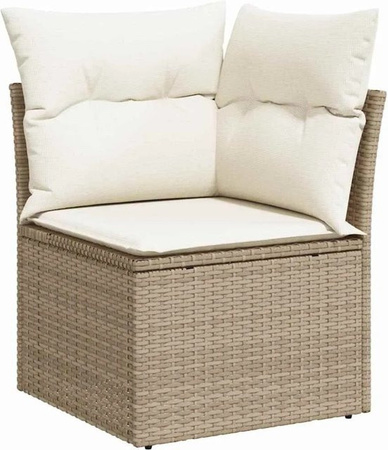vidaXL Gartensofa-Set aus Poly-Rattan in Beige mit Kissen und integriertem Stauraum, bestehend aus L-förmiger Eckbank, 2-Sitzer, Ottoman und Couchtisch