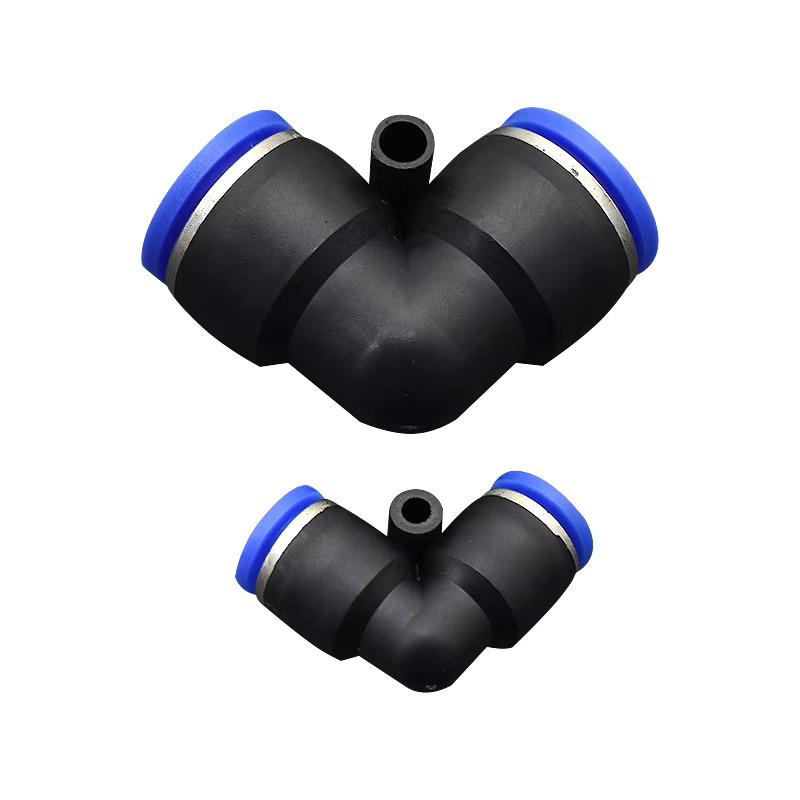 Pneumatischer 2-Wege-Winkel-Schnellanschluss aus Kunststoff für Luftrohre in Schwarz (4mm, 6mm, 8mm, 10mm) - Bild 2