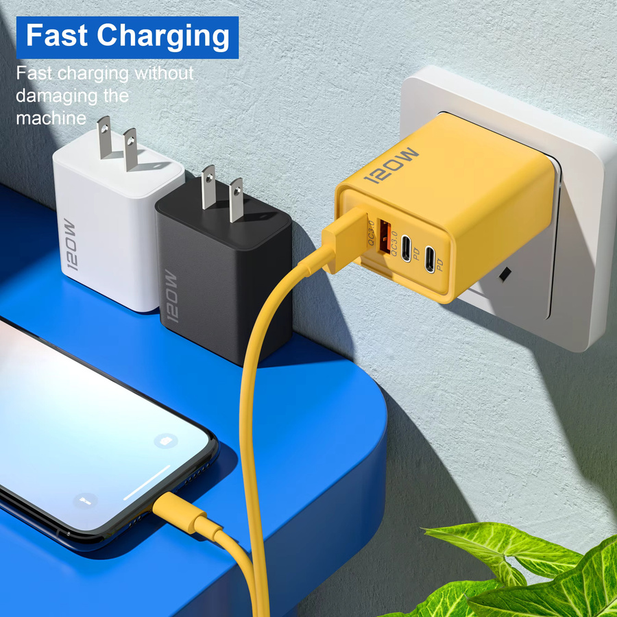 4-Port 120W USB C Ladegerät mit PD Quick Charge 3.0 Schnellladegerät für iPhone Samsung Xiaomi Huawei - Bild 4