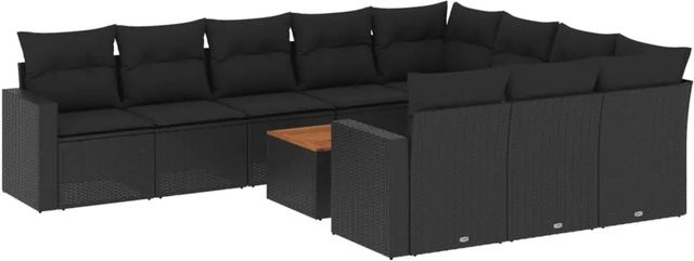 vidaXL 11-tlg Garten-Sofagarnitur in L-Form aus Polyrattan und Akazienholz mit Kissen in Schwarz - Bild 1