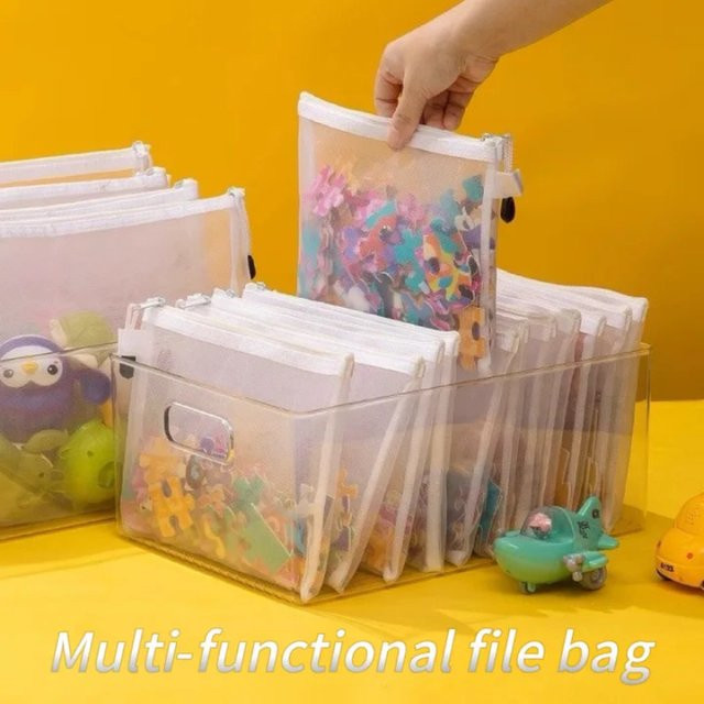 Multifunktionale transparente Aufbewahrungstasche mit Netzstoff und Reißverschluss für Spielzeug und Bausteine - Bild 1