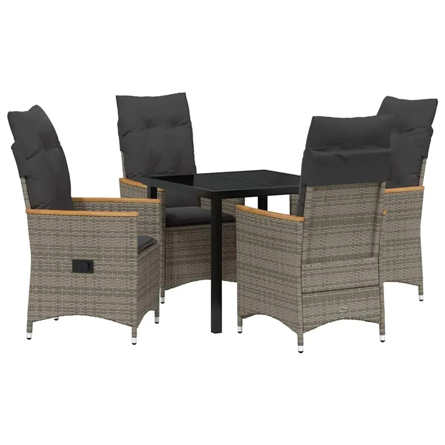 vidaXL Garten Essgruppe aus Poly Rattan und Stahl mit Kissen, 5-teilig, Grau, Tisch B: 80 cm, T: 73 cm, H: 80 cm - Bild 2