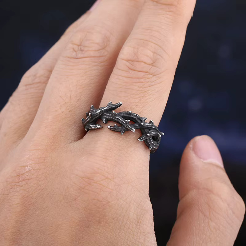 abdo Ringe, 316L Edelstahl, Unregelmäßige Dornen, Vintage, Unisex - Bild 2