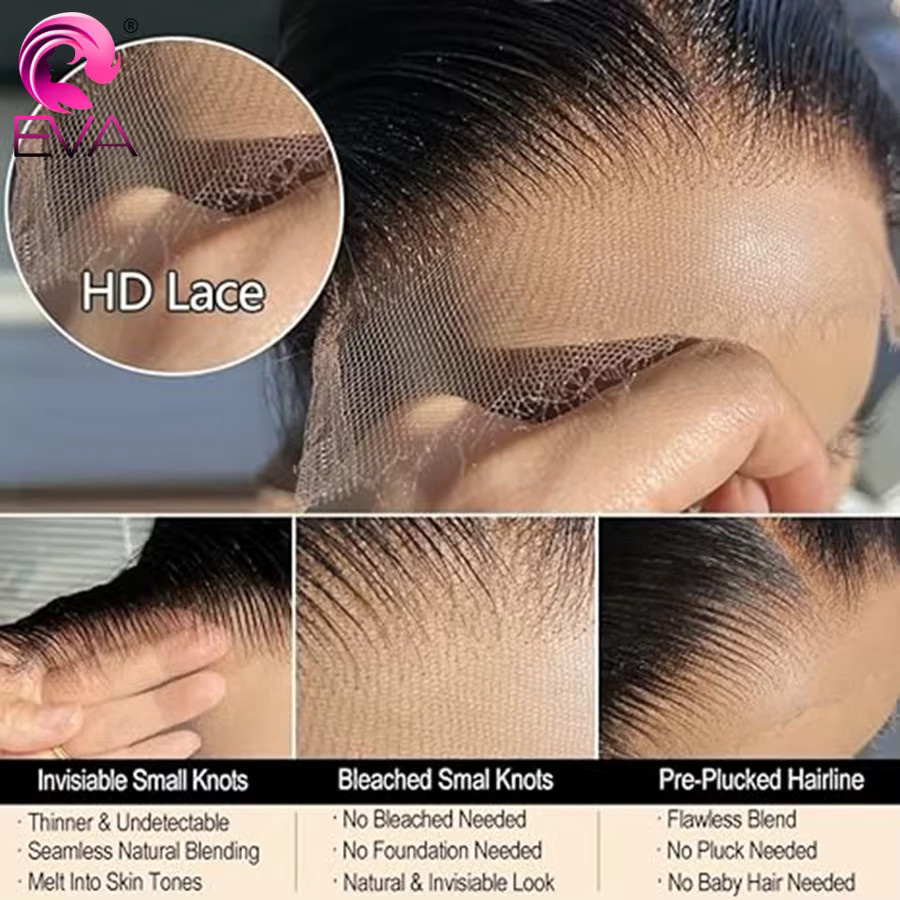 Eva Hair Bye Bye Knot Glattes Echthaar, 5x5 HD-Spitzenverschluss, Mini-Einknoten - Bild 6