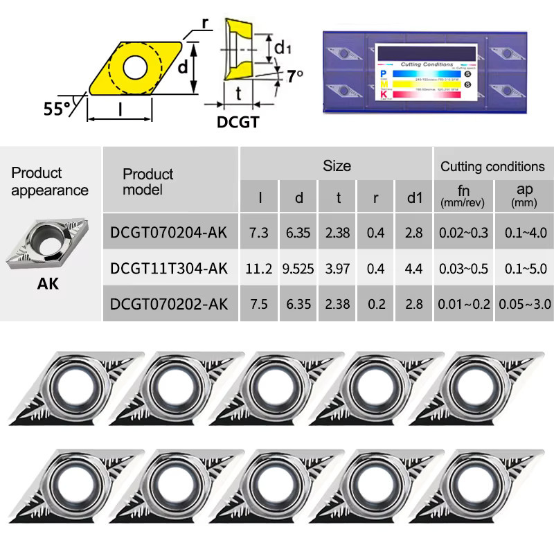 XCAN 10 Stück Aluminiumeinsätze DCGT070202 DCGT070204 DCGT11T304 AK K10 Drehwerkzeuge für CNC-Drehmaschinen in Silber - Bild 3