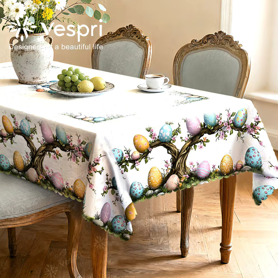 Vespri Oster-Tischdecke mit floralem Design in Weiß und Braun aus Polyester - Bild 2