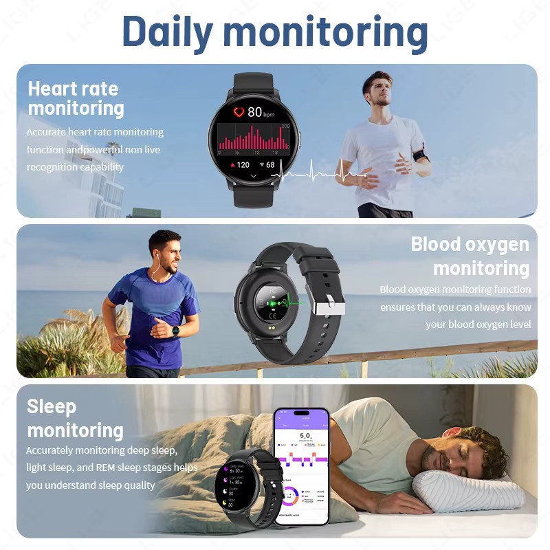 LIGE Smartwatch, Schwarz, Silikon, Unisex - Bild 3