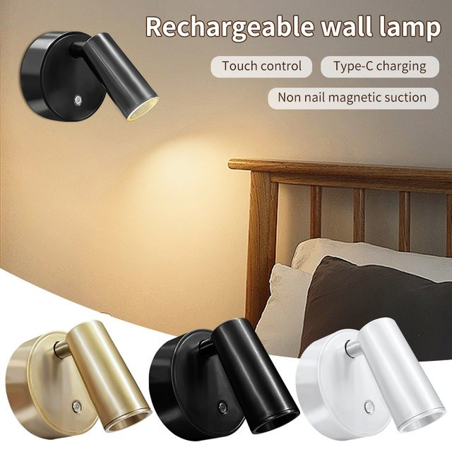Aamasun USB wiederaufladbarer LED-Strahler in Schwarz, magnetische kabellose Wandleuchte mit Touch-Sensor, dimmbar und 3 Farbmodi für Schrank, Tür oder Schlafzimmer - Bild 1