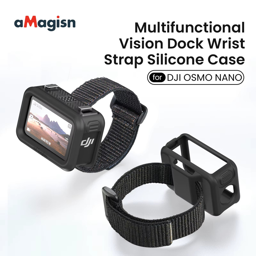 AMagisn Armband mit Silikon-Schutzhülle in Schwarz für DJI Osmo Nano mit zwei Befestigungsmodi und Vision-Dock-Funktion - Bild 3