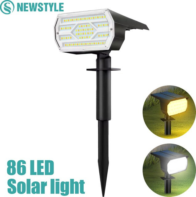 Solar-LED-Flutlicht für den Außenbereich mit 86 LEDs, wasserdicht IP65, schwarz, solarbetrieben mit Dämmerungssensor für Garten und Landschaft - Bild 1