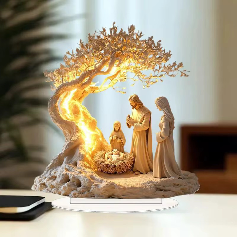 WHPHous Acryl Weihnachtskrippe 2D Ornament für die Tischdekoration zur Geburt Jesu - Bild 2