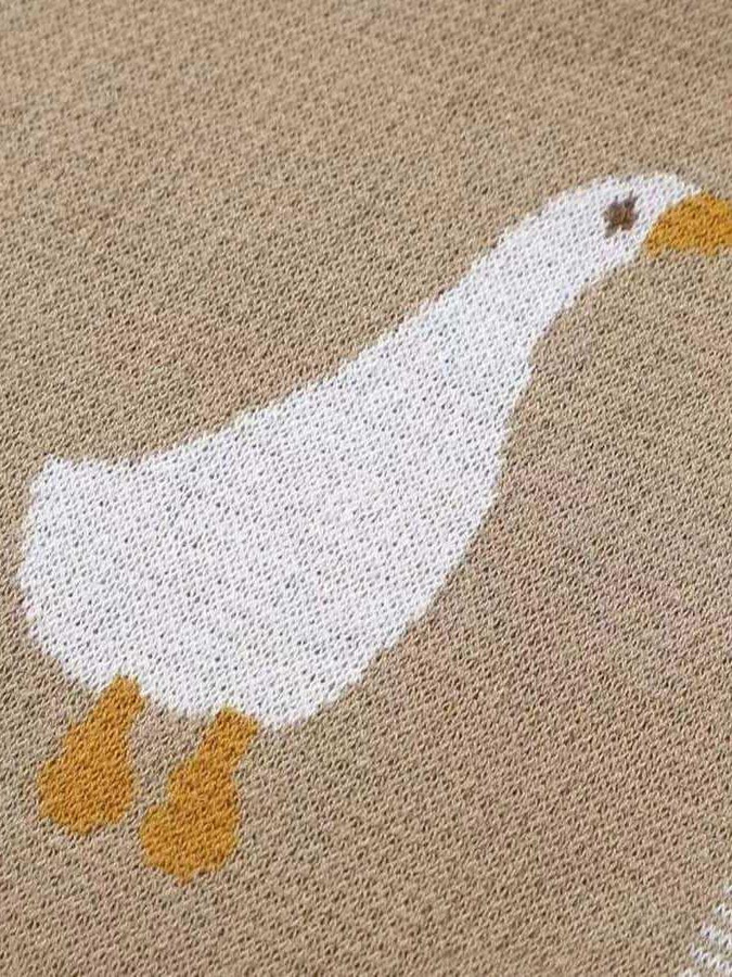 Voyex Baby Wickeltuch mit Cartoon Ente aus Jacquard-Strick in Kaffeebraun, B/B: 80 x 100 cm - Bild 2