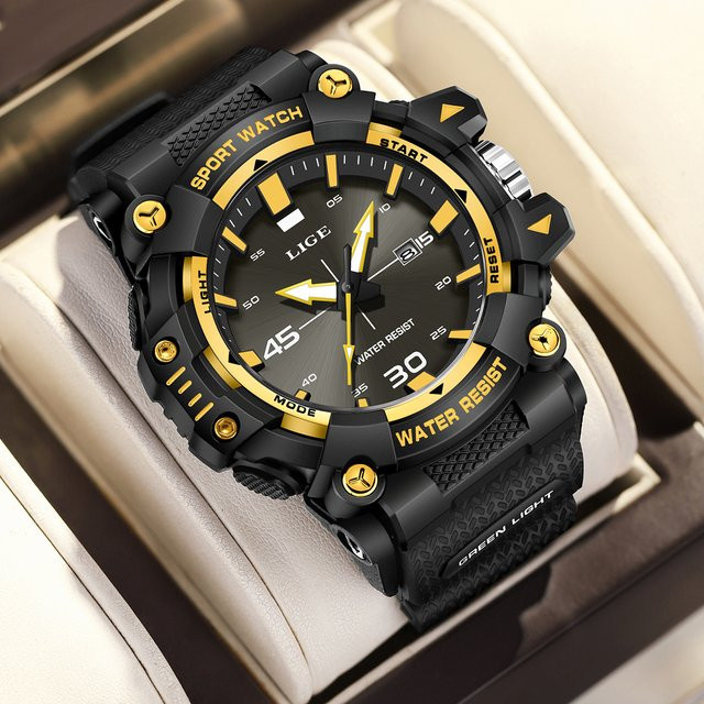 LIGE Armbanduhr Quarz, Edelstahl, Kautschuk, Schwarz, Herren - Bild 1