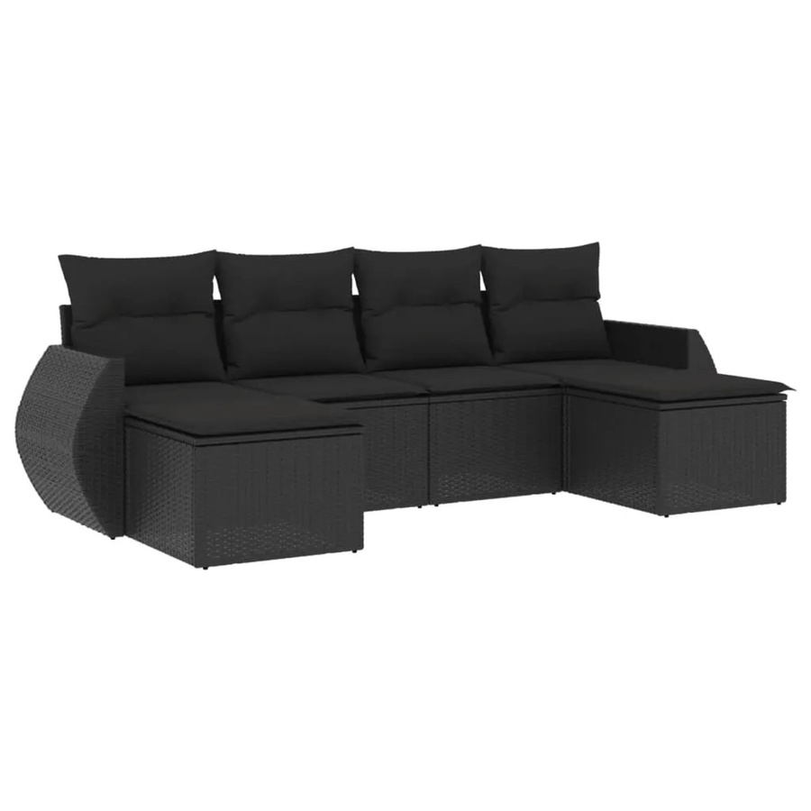 vidaXL 6-tlg Garten-Sofagarnitur in U-Form aus Polyrattan mit Kissen und Stauraum, Schwarz - Bild 2