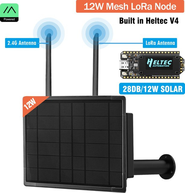 Heltec V4 Solar LoRa Node mit GPS und 28dBi Antenne, Wasserdicht, ESP32-S3, 868/915MHz LoRaWAN, Batteriebetrieben, Schwarz - Bild 1