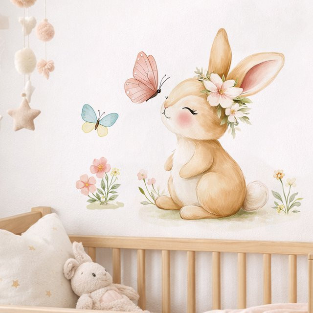 Kingsmile Osterhase Wandtattoo aus Vinyl mit niedlicher Hasenfamilie für Kinderzimmer und Badezimmer als Frühlingsdeko - Bild 1
