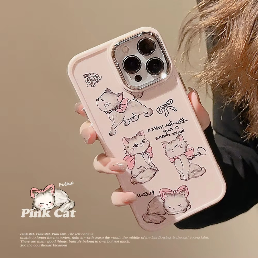 MUQGEW Stoßfeste iPhone Handyhülle mit Koreanischem Cartoon-Katzen-Design und Bowknot in Pink - Bild 2